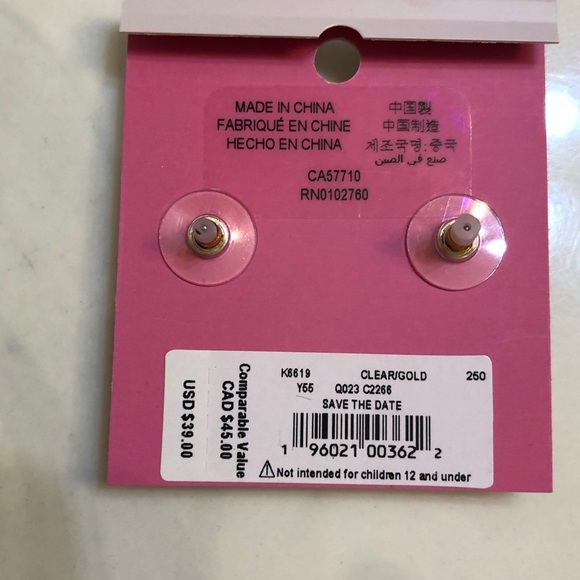 Kate Spade Gold Tone Clear The Date Princess Cut Clear CZ Stud Earrings NWT - Picture 10 of 12